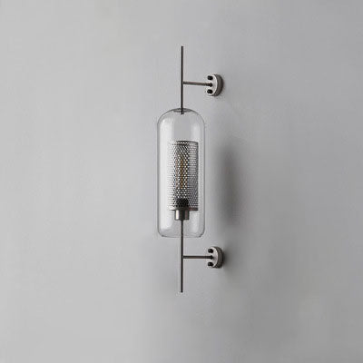 Floroux Lampe murale industrielle | Abat-jour cylindrique en verre | Cadre en fer | Décor pour chambres à coucher & espaces de vie