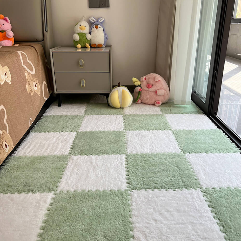Tapis de jeu en puzzle de sol protecteur doux à damier pour enfants