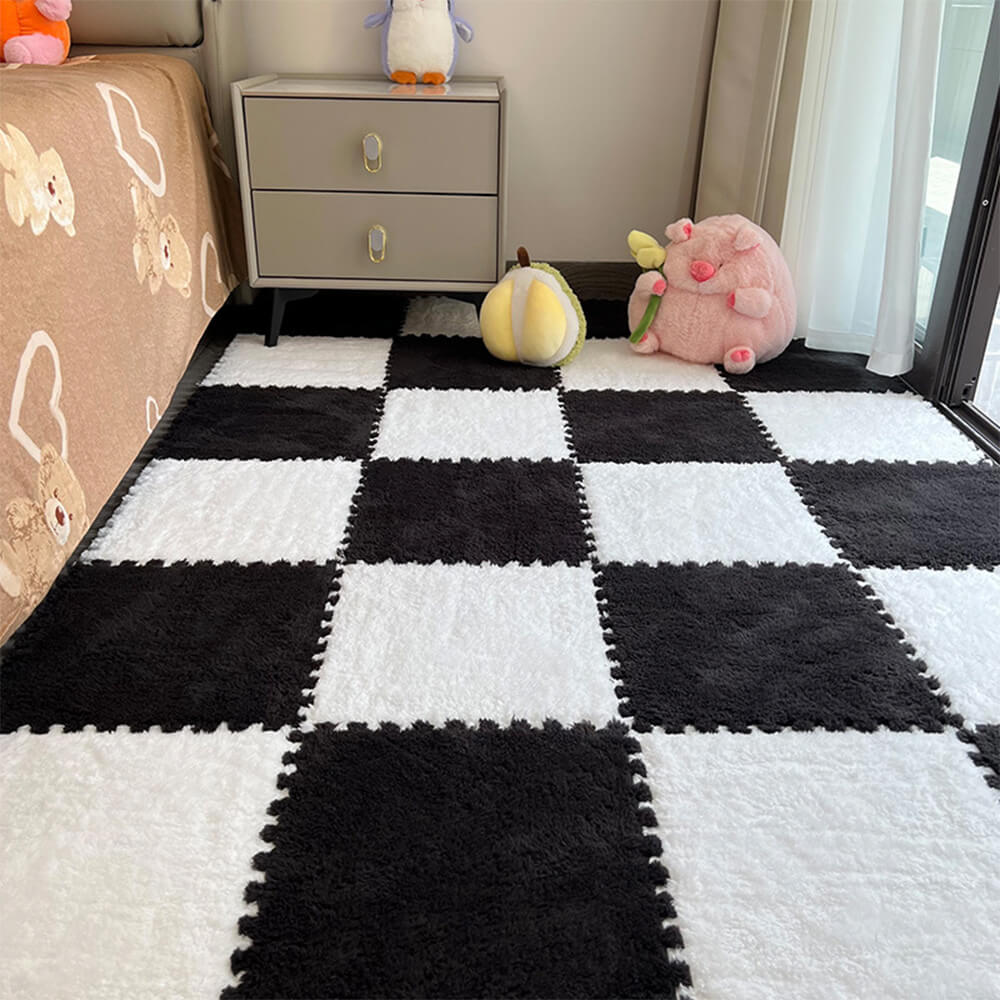 Tapis de jeu en puzzle de sol protecteur doux à damier pour enfants