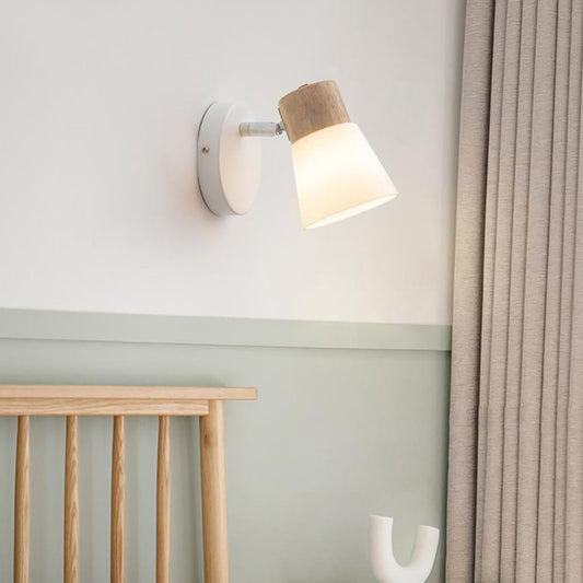 Applique murale LED nordique Ozawa Bois/Vitre Salon/Salle à manger Blanc