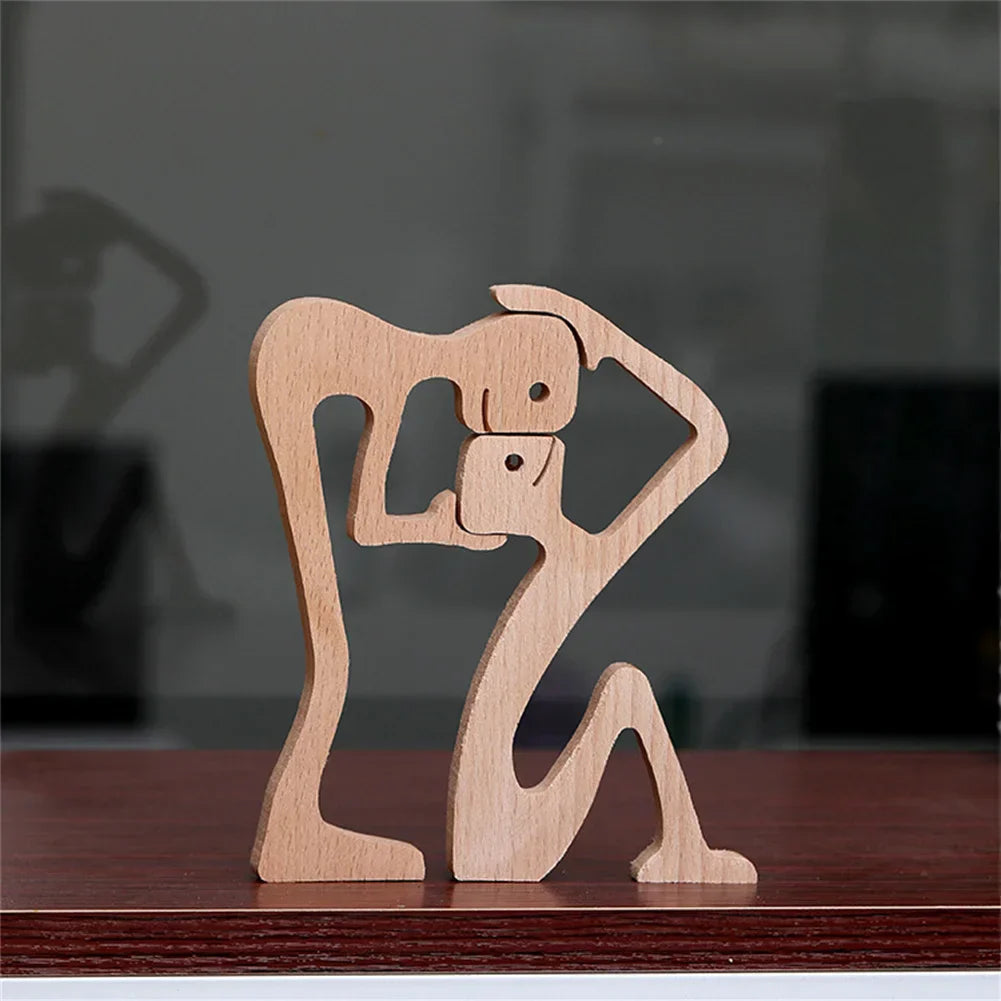 Figurine en bois de chien pour la famille, décoration de table de bureau artisanale, modèle de sculpture pour la maison et le bureau, sculpture d'animal de compagnie, cadeau de Noël
