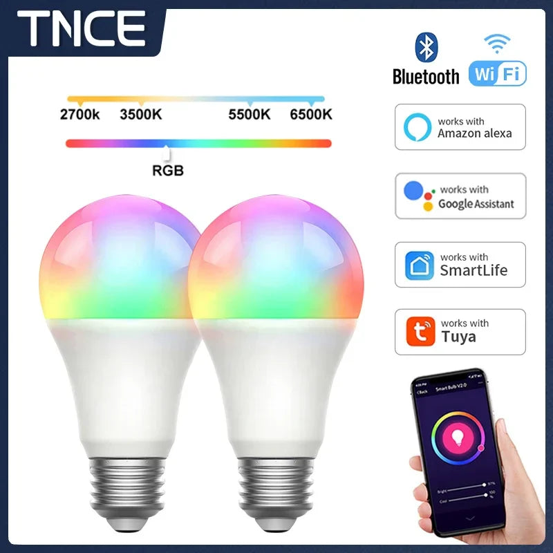 Ampoule Intelligente Tuya E27 10W 15W - RGB Dimmable Contrôle WiFi Bluetooth via SmartLife Google Alexa Apps