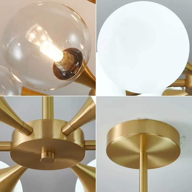 Lustre à boule en verre et cuivre moderne