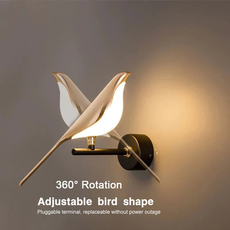 Creative Bird Appliques murales LED pivotantes à 360° Chambre de nuit Intérieur Interrupteur tactile doré Appliques murales LED Applique murale Maison