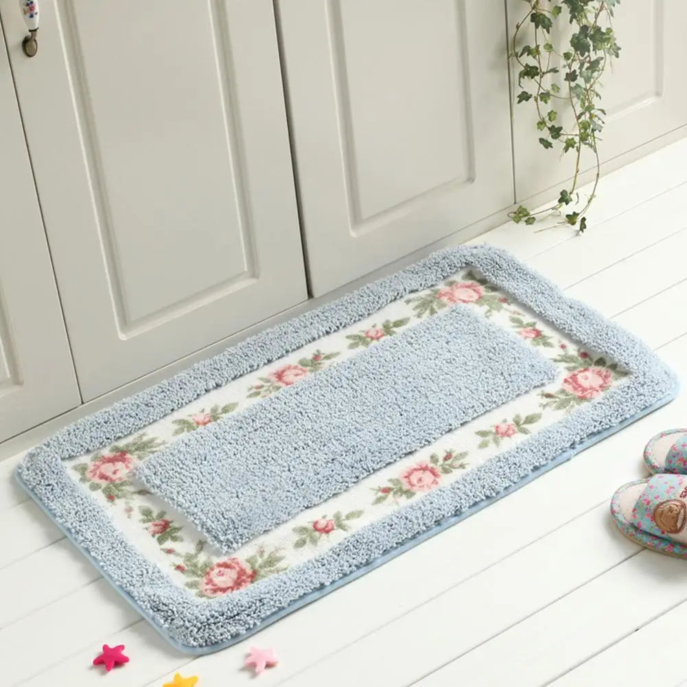 Tapis de salle de bain de style maison de campagne avec motif de rose - Tapis rectangulaire moelleux antidérapant et absorbant l'eau pour portes et sols