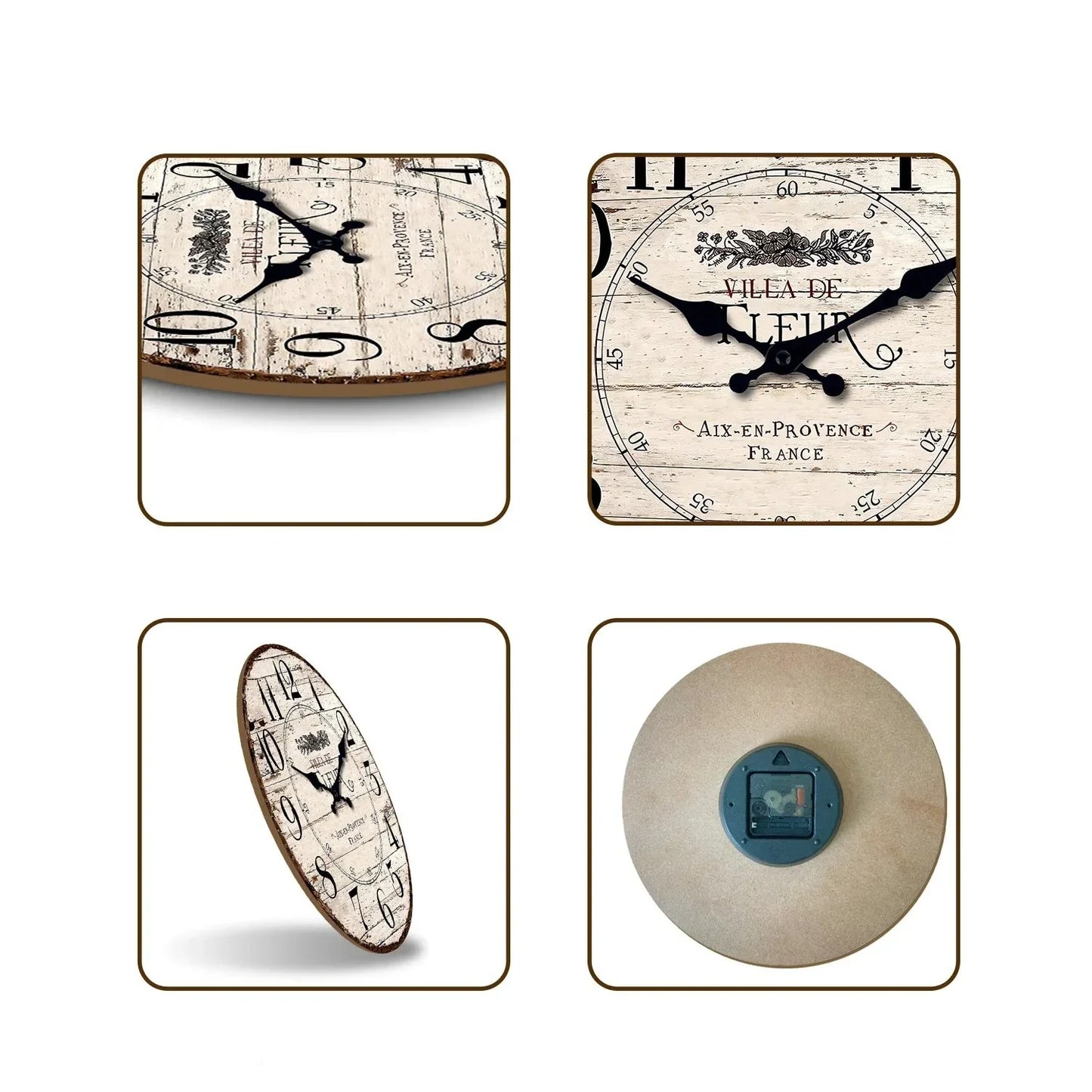 Horloge Murale Silencieuse CharmRustic – Finition Vintage en Bois, Sans Tic-Tac