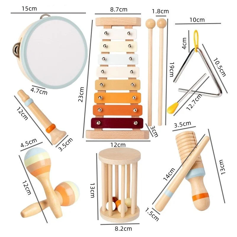 Set d'instruments de musique en bois Montessori pour tout-petits - xylophone accordé professionnellement, maracas et plus - cadeau éducatif pour enfants d'âge préscolaire