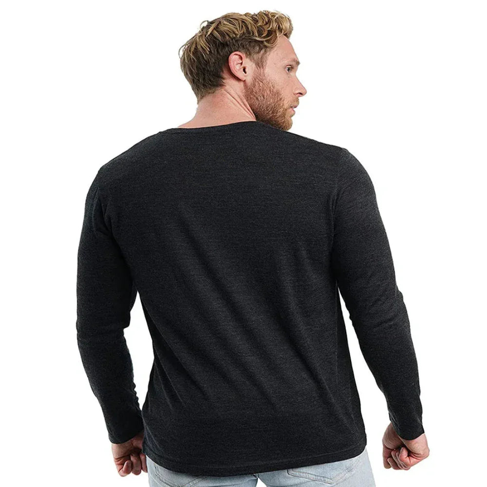 Ensemble de couche de base thermique en laine mérinos pour hommes - Haut à manches longues de poids moyen de 240G & Chaussettes de randonnée gratuites