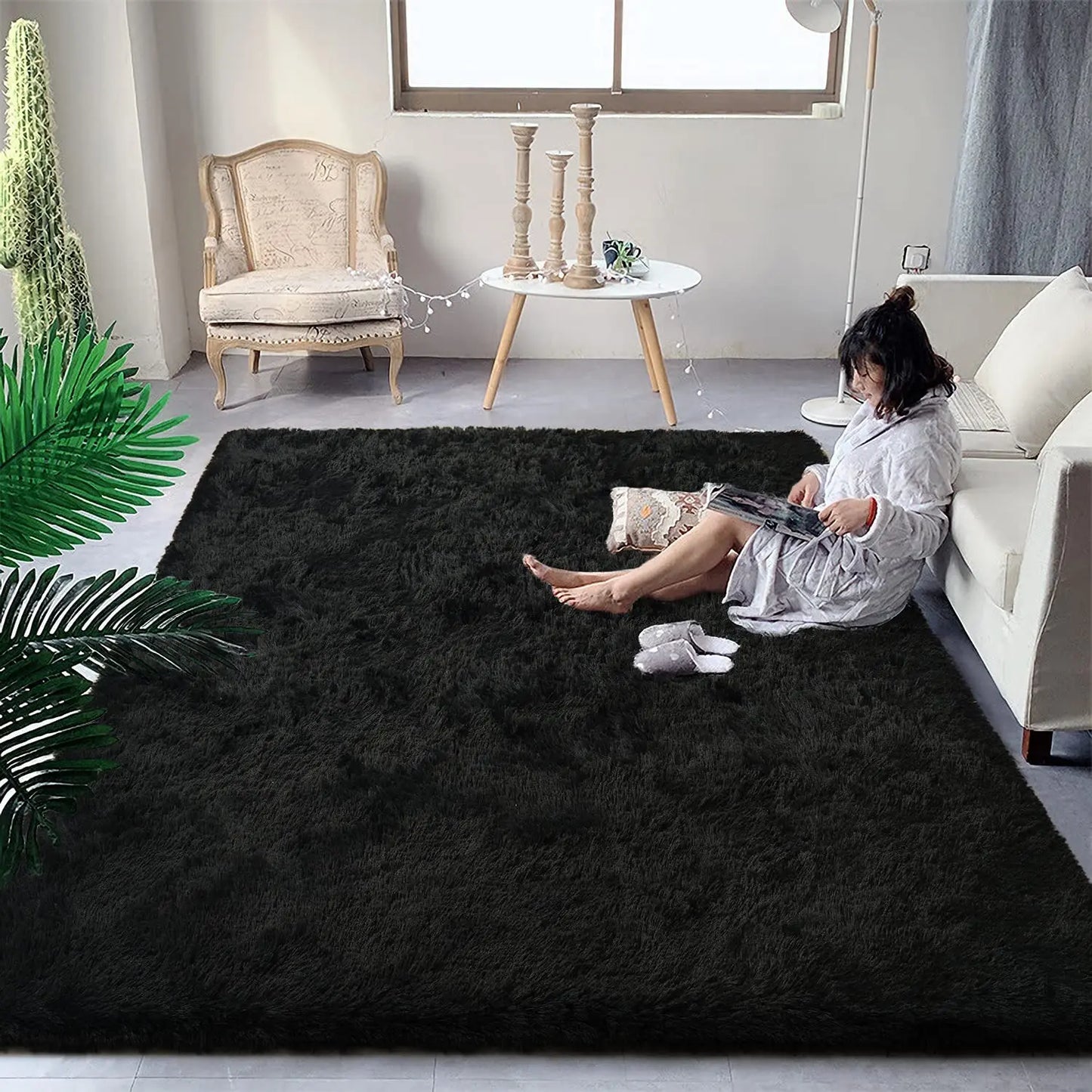 Tapis en peluche moelleux – Tapis doux et anti-dérapant pour les chambres, les salons et les chambres d'enfants