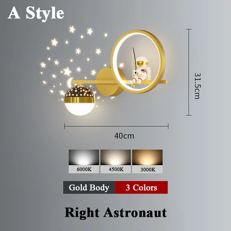 Décoration intérieure projecteur d'étoiles applique murale LED corps en métal style spatial applique lumineuse en résine astronaute chambre d'enfants moderne lustres