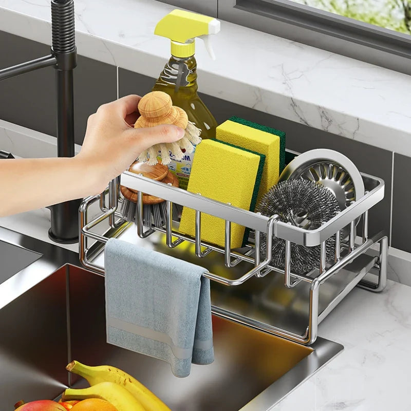 Stella Organisateur d'évier en acier inoxydable – Support pour éponge et serviette