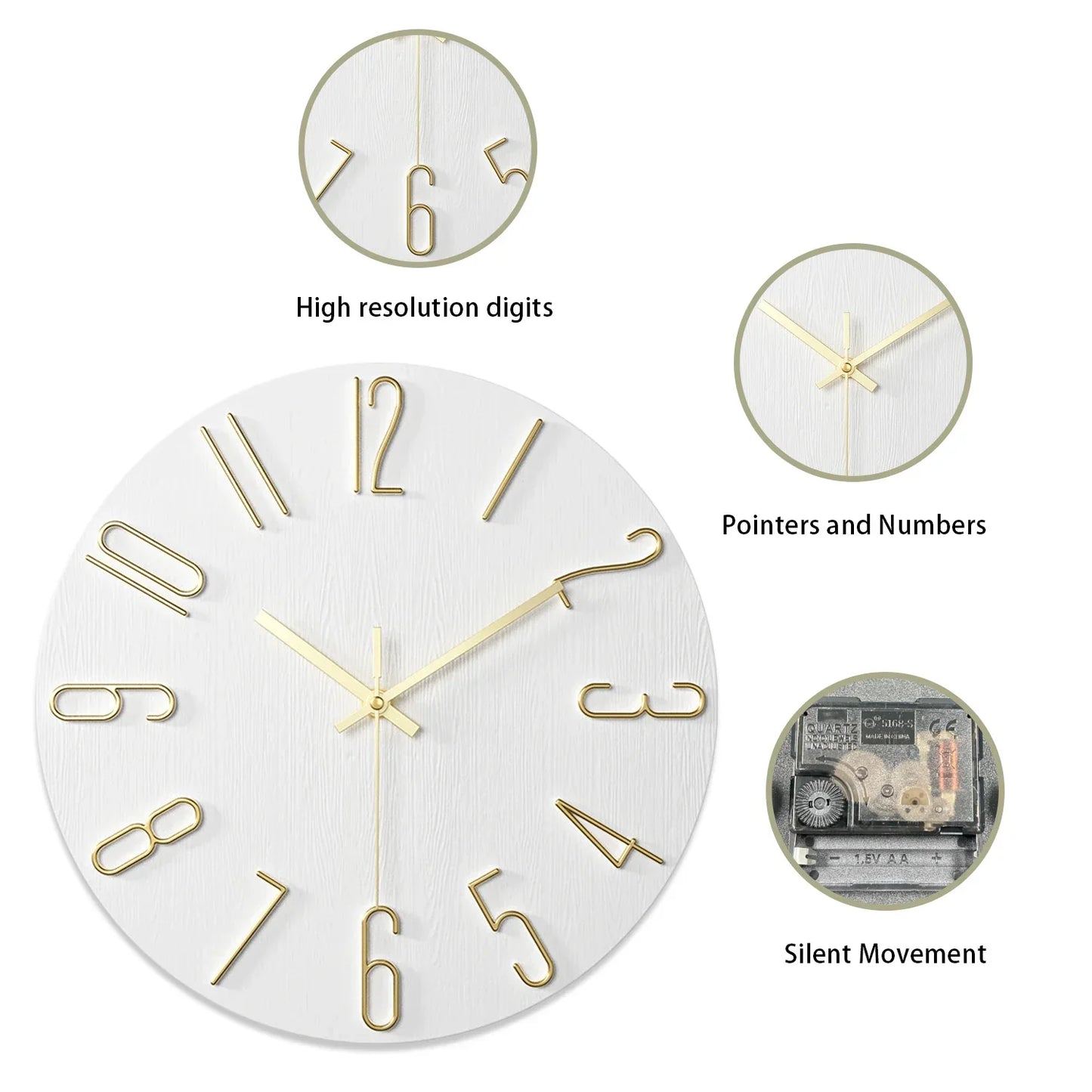 Horloge murale en bois sans cadre – style scandinave – décoration murale pour le salon et la chambre