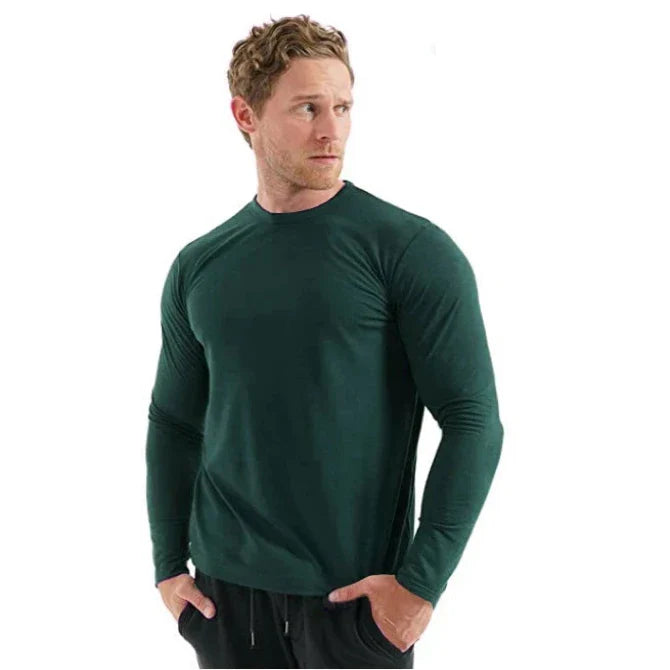 Ensemble de couche de base thermique en laine mérinos pour hommes - Haut à manches longues de poids moyen de 240G & Chaussettes de randonnée gratuites