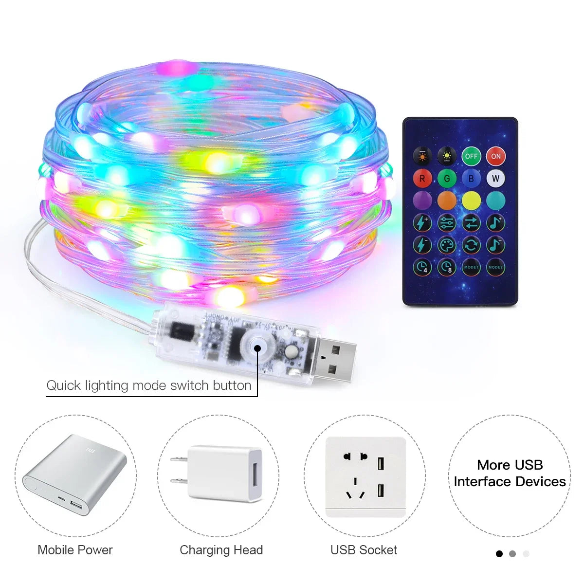 Guirlande lumineuse à LED Bluetooth Fairy pour Noël - Guirlande étanche pour sapin de Noël, décoration de vacances contrôlée par application et télécommande