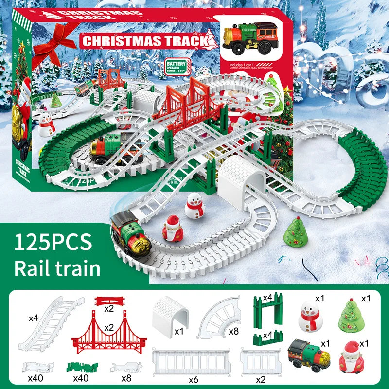 Ensemble de train électrique de Noël pour enfants - Jouet de voiture sur rail amusant, cadeau éducatif pour les enfants, jeu de fête alimenté par batterie