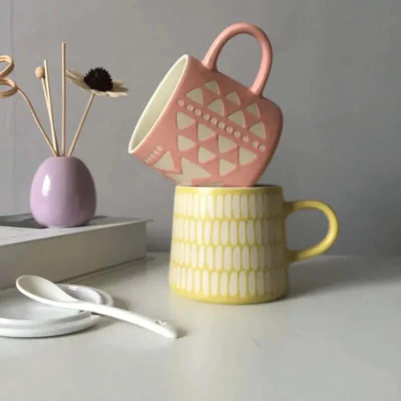 Tasse chic peinte à la main avec couvercle et cuillère optionnels
