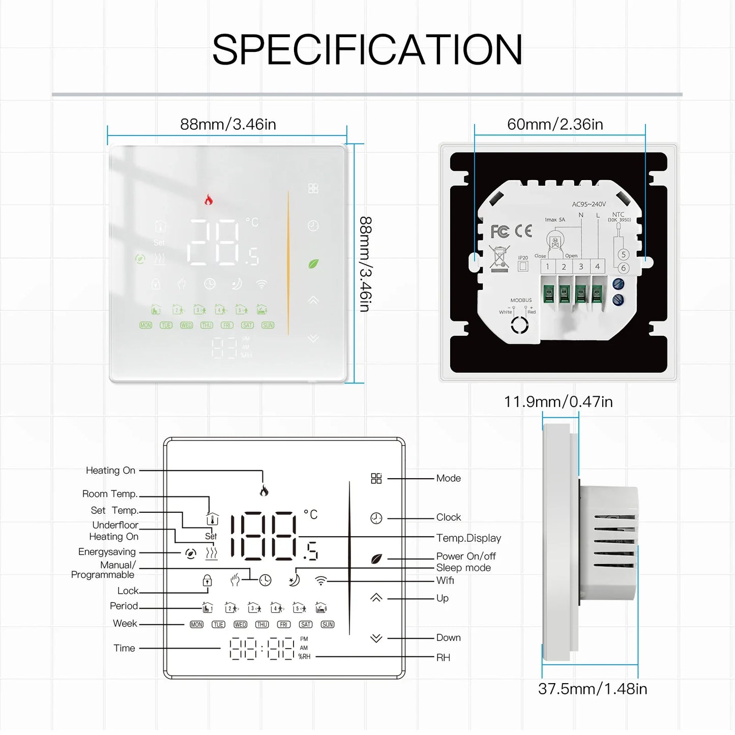 Thermostat Intelligent Zigbee - Contrôle de Température Ambiante WiFi via les Applications Tuya SmartLife Google Alexa