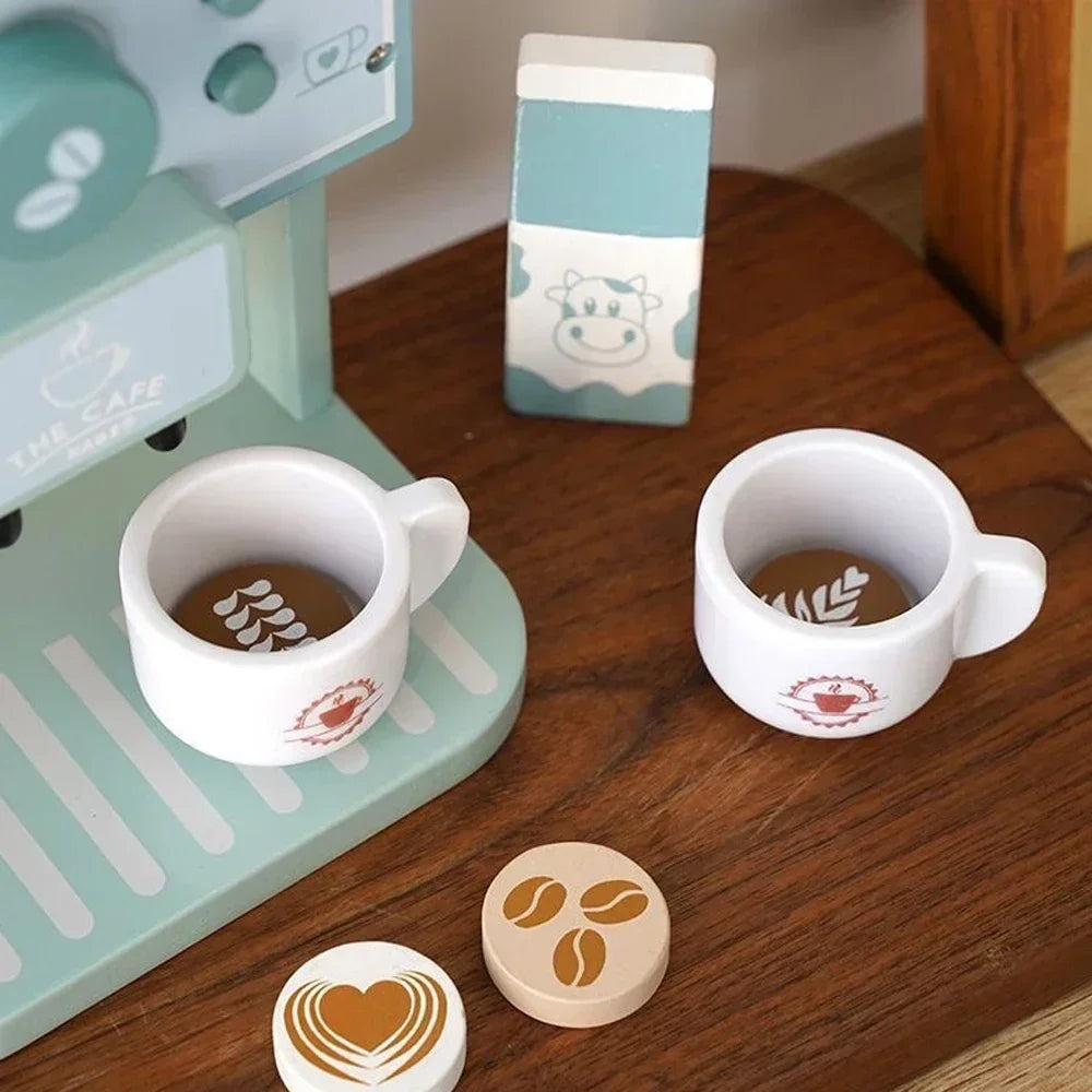 Ensemble de jouets en bois pour enfants - Ensemble de machine à café et à biscuits - Cadeau éducatif de jeux de rôle en cuisine pour garçons et filles