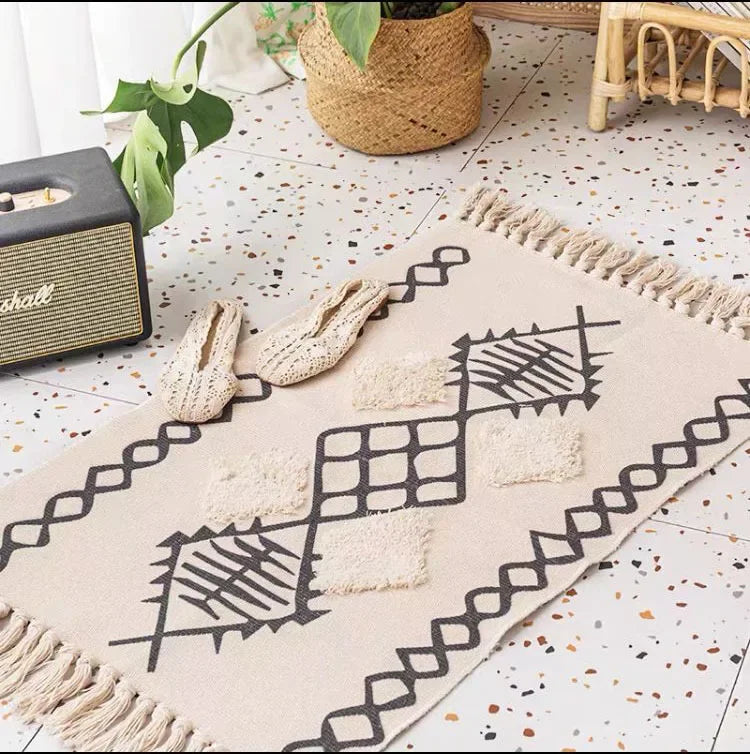 Tapis tissé à la main rétro-bohème 60x90 cm – Tapis à franges pour salon et décoration intérieure