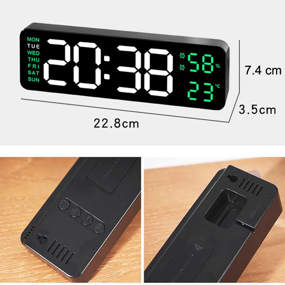 TimeGlow Horloge - Réveil Numérique Mince avec Température et Calendrier