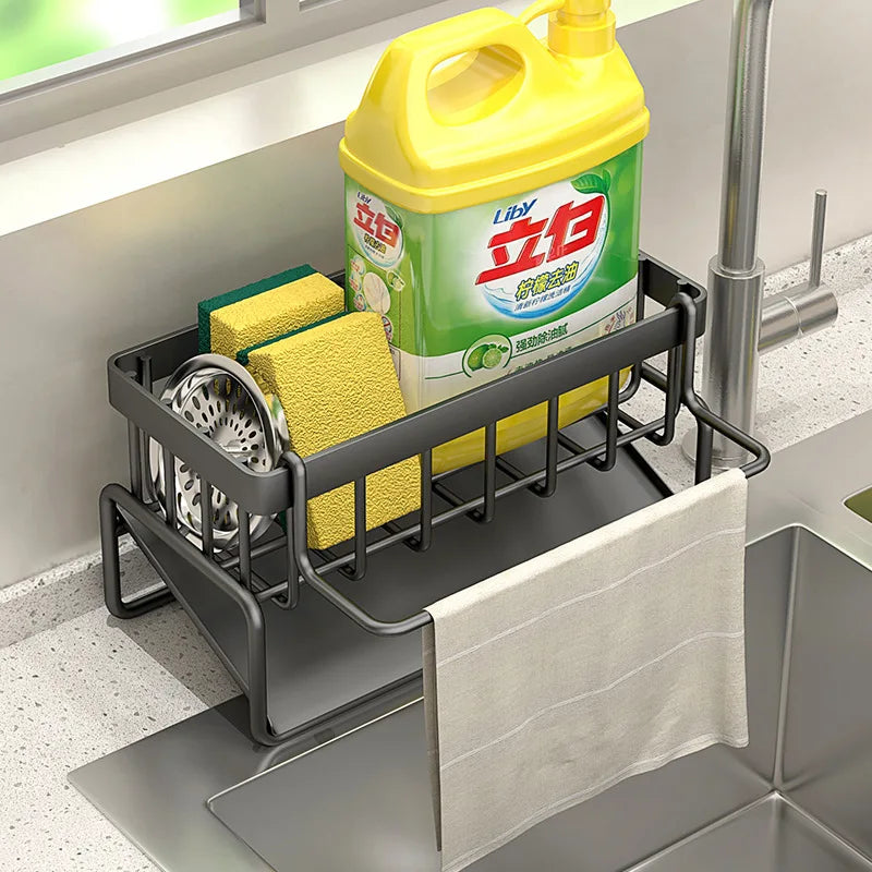 Stella Organisateur d'évier en acier inoxydable – Support pour éponge et serviette