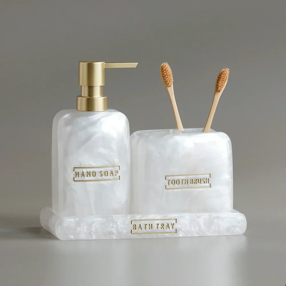 Floroux Ensemble de salle de bain 3 pièces | Design élégant en nacre | Accessoires de bain luxueux