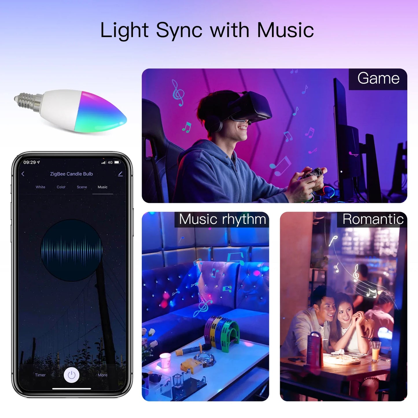 Ampoule LED Tuya Zigbee E14 - Lampe à bougie WiFi RGB Contrôle via SmartLife Google Alexa Apps