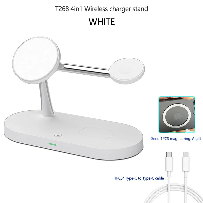 15W 4in1 MagSafe Qi Support de Charge sans Fil pour iPhone et Samsung - Chargeur de Bureau Rapide