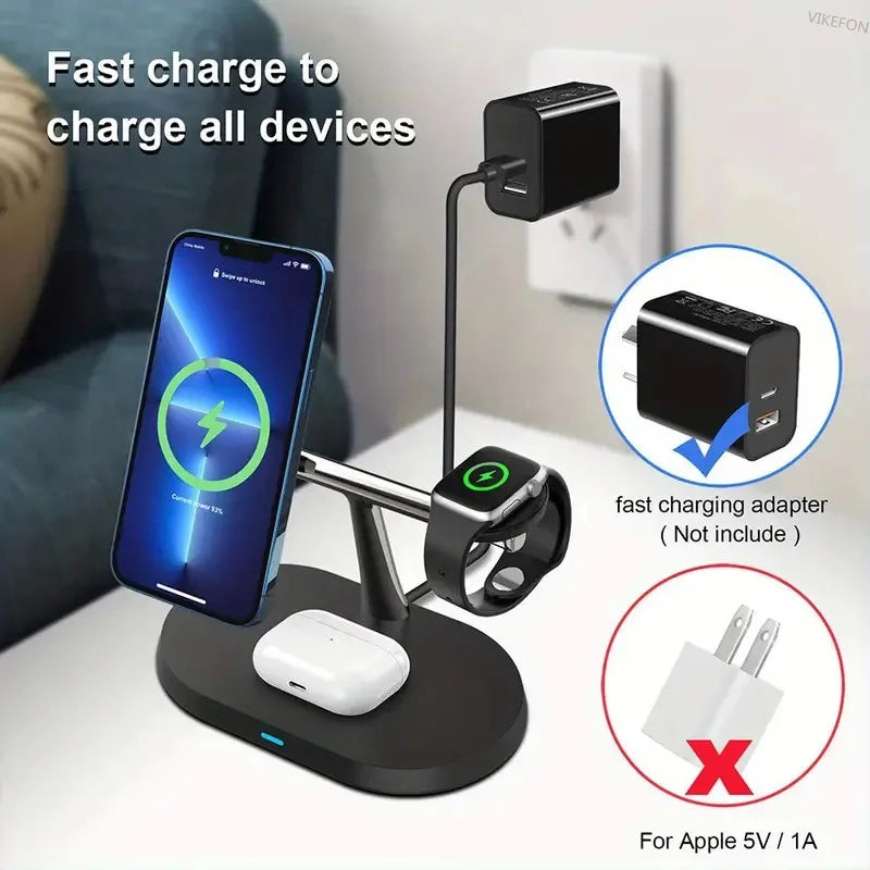 15W 3In1 MagSafe Support de Charge Sans Fil pour iPhone - Chargeur à Alimentation