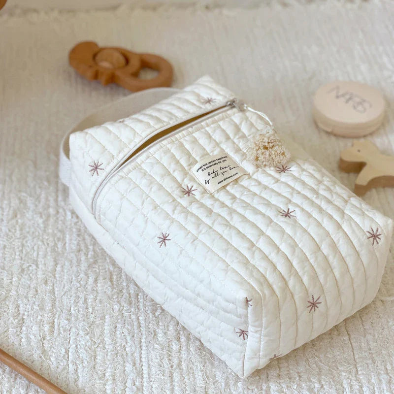 Sac à langer brodé en Jean : sac à langer portable avec fermeture éclair suspendu pour poussette