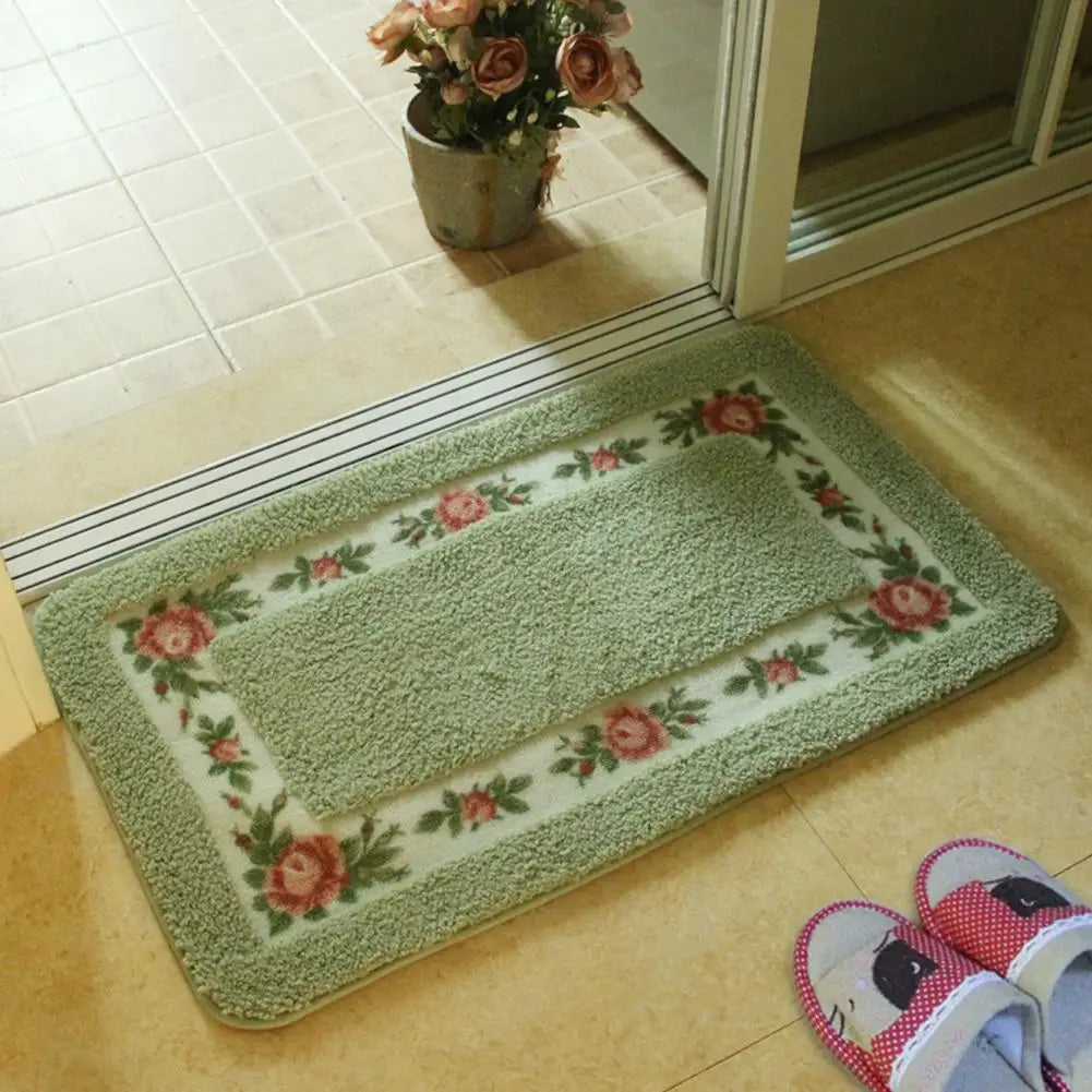 Tapis de salle de bain de style maison de campagne avec motif de rose - Tapis rectangulaire moelleux antidérapant et absorbant l'eau pour portes et sols
