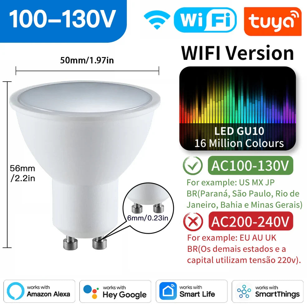 Ampoules LED sans fil Tuya Zigbee GU10 - RGB Dimmable Contrôle appareil WiFi via les applications SmartLife Google Alexa