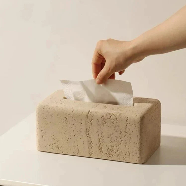Floroux Faux Travertine Tissue Holder | Elegant Bathroom Decor | Practical and Stylish