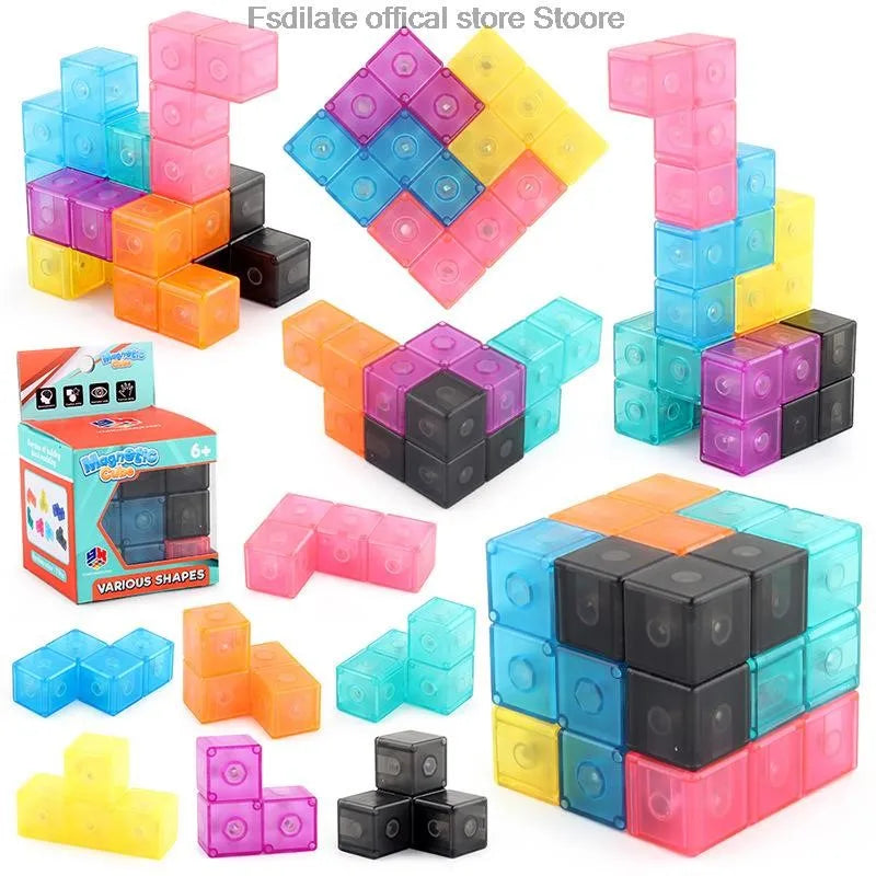 Cubes magnétiques à construire amovibles - Jouet puzzle éducatif anti-stress pour enfants, cadeau amusant pour l'apprentissage précoce