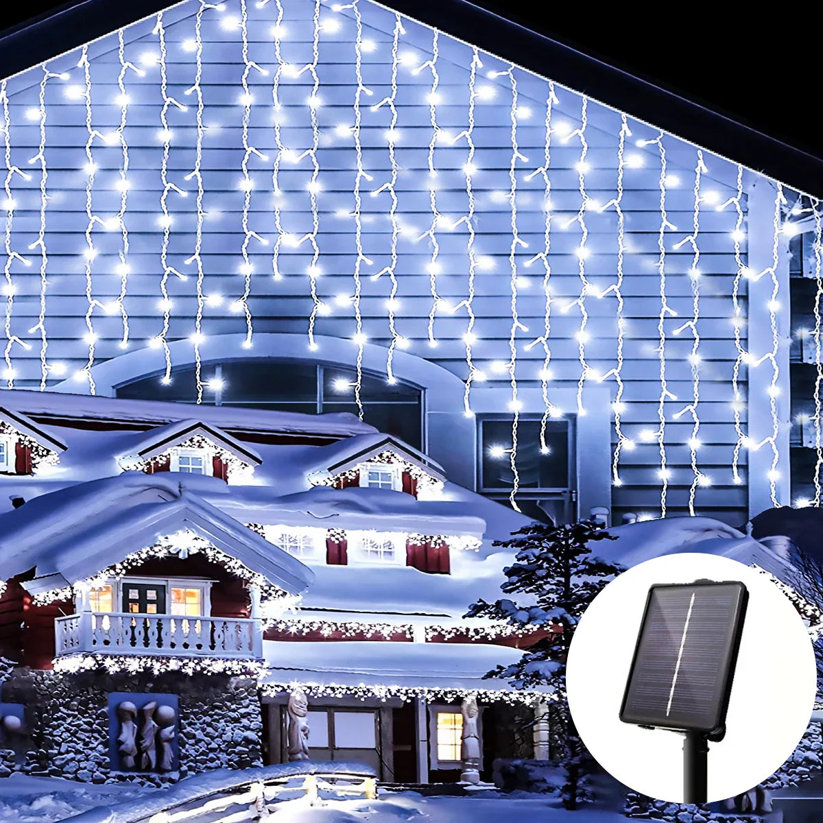 Guirlande lumineuse icicle solaire étanche - Décor de Noël d'extérieur avec 96 LED, 8 modes et télécommande pour jardin, patio, fête 3,5 m (137,7 pouces)