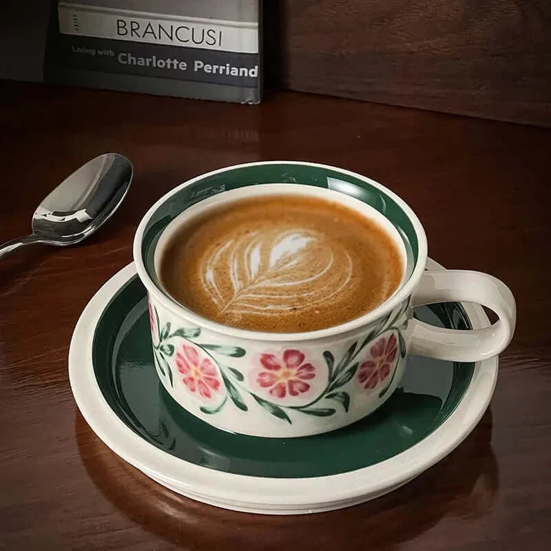 Tasse à café en céramique florale peinte à la main rétro