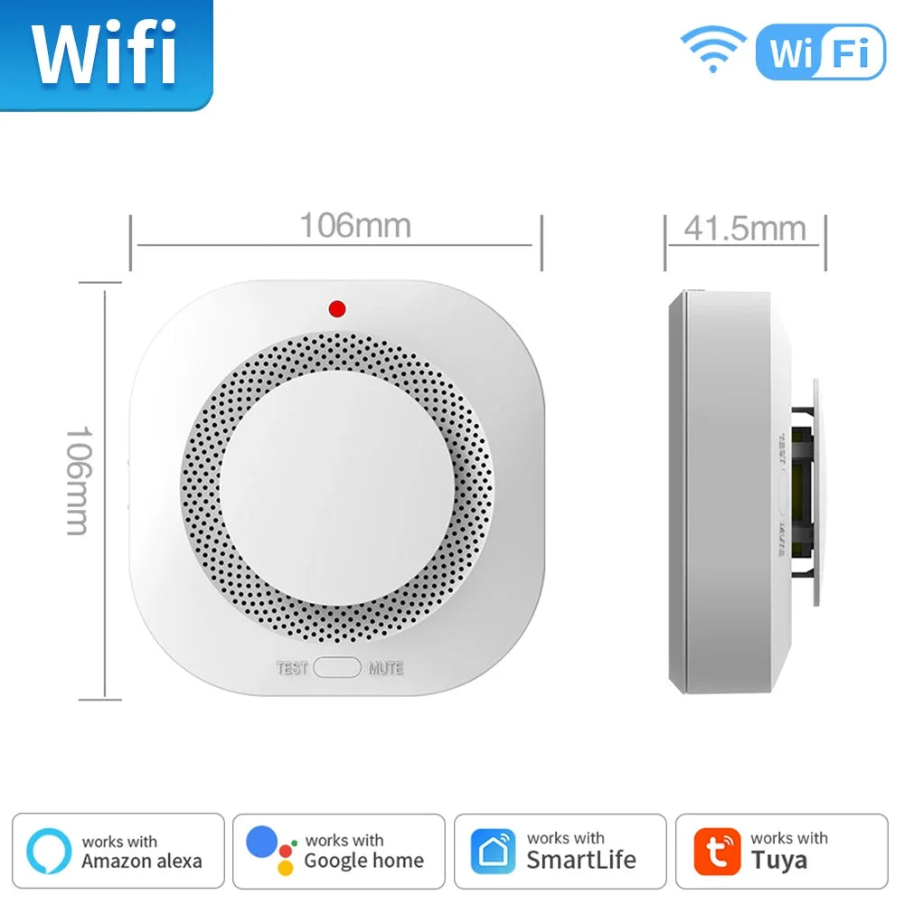 Détecteur de fumée et alarme intelligente Tuya - Alarme 80db contrôlée par WiFi via les applications SmartLife Google Alexa