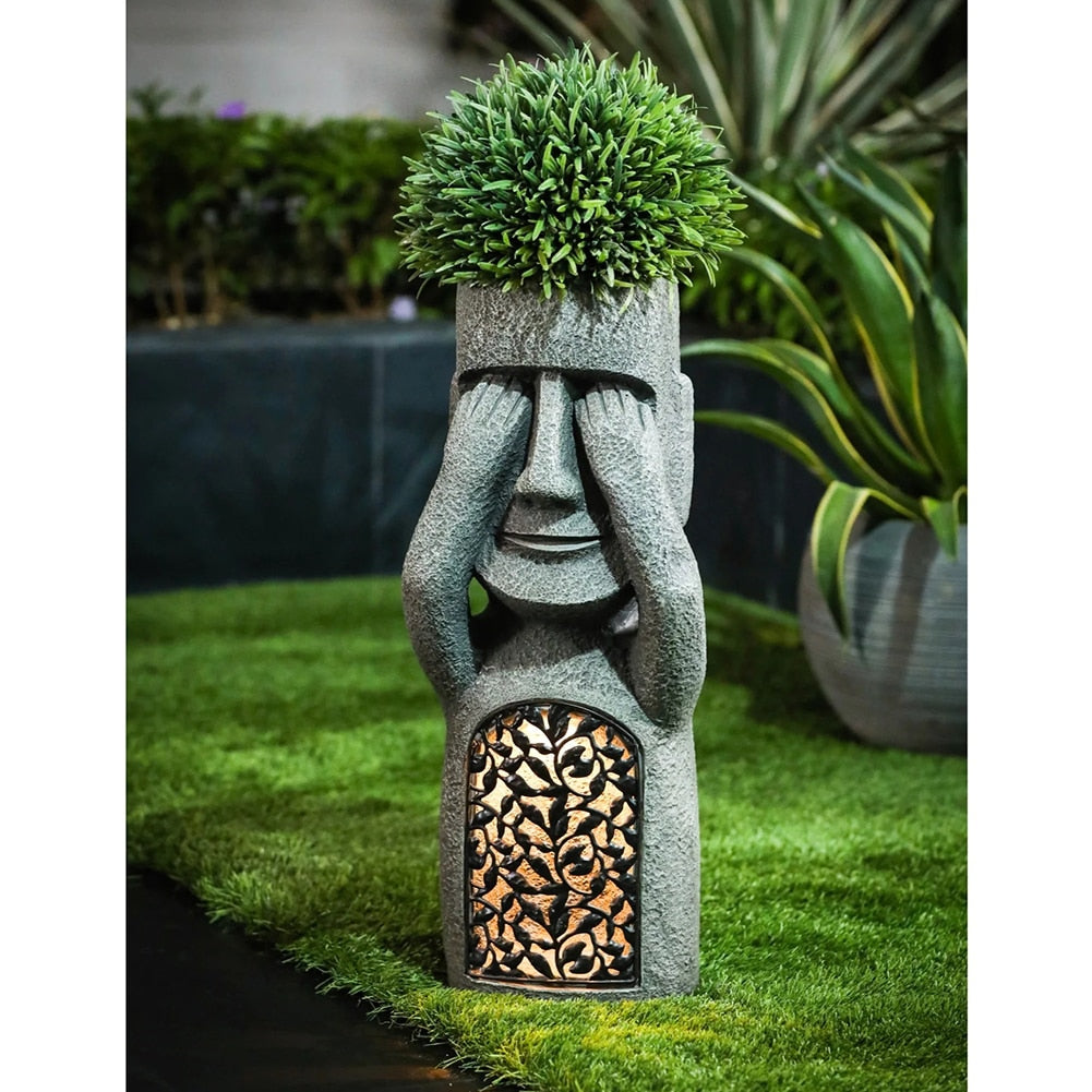 Statue de pot de fleurs avec LED solaire | Entendre Voir Parler