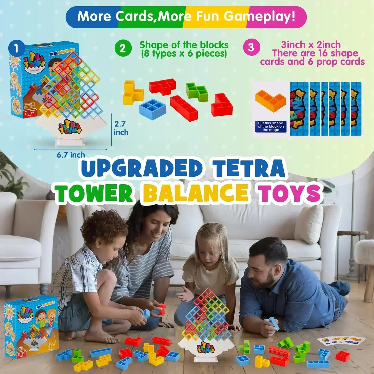 Jeu d'empilement Colorful Balance - Puzzle Tetra Tower amusant pour enfants et adultes, parfait pour une soirée jeux en famille et des cadeaux