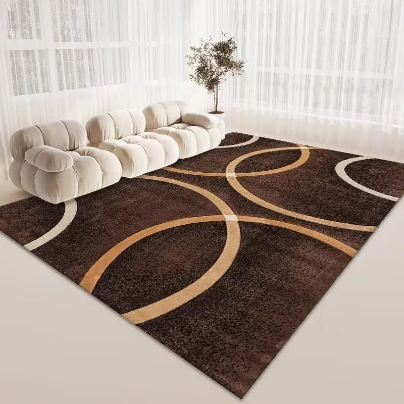 Tapis Skandi marron luxueux pour le salon et la chambre – Lavable, antidérapant et grande superficie