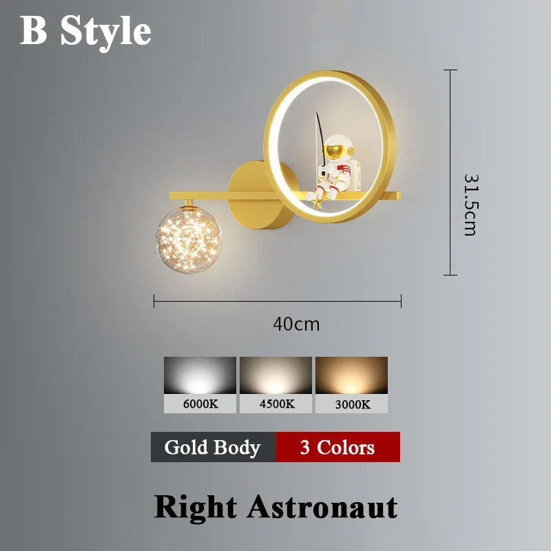 Décoration intérieure projecteur d'étoiles applique murale LED corps en métal style spatial applique lumineuse en résine astronaute chambre d'enfants moderne lustres
