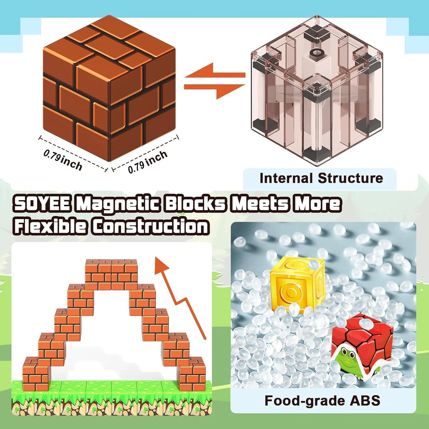 Ensemble de blocs de construction magnétiques pour enfants - Cubes sensoriels STEM Montessori pour tout-petits, cadeau éducatif pour garçons et filles