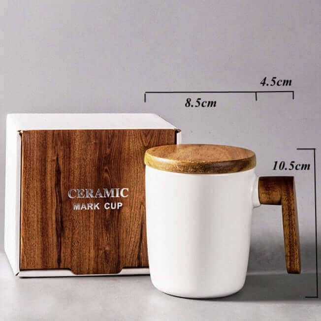 Tasse avec poignée en bois et couvercle (boîte cadeau)