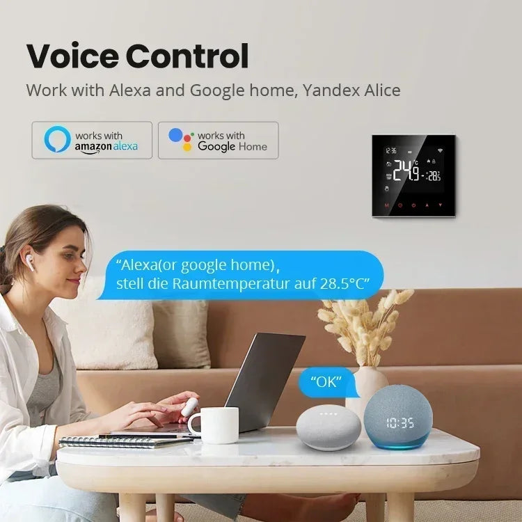 Thermostat Intelligent Tuya Contrôle pour Chauffage au Sol Hydraulique & Électrique - Contrôle Vocal Wifi via Google Alexa SmartThings Apps