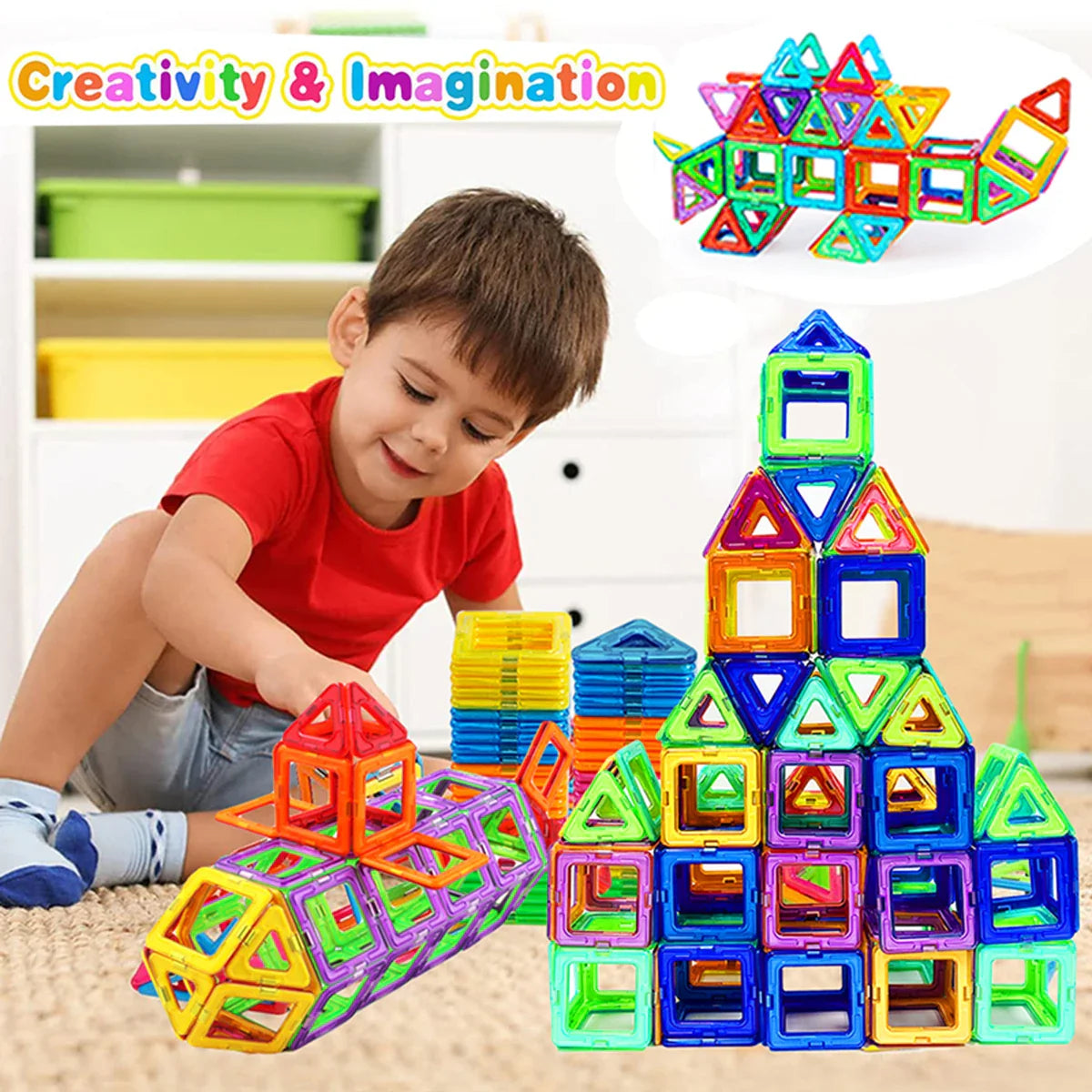 Ensemble de blocs de construction magnétiques créatifs - Grands et mini jouets DIY pour enfants de 7 à 12 ans, cadeau éducatif amusant de construction en couleurs mixtes