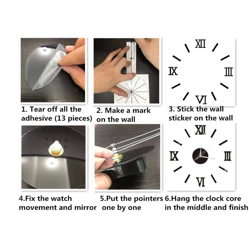 RomanTime Horloge 3D - Décoration Murale DIY Moderne
