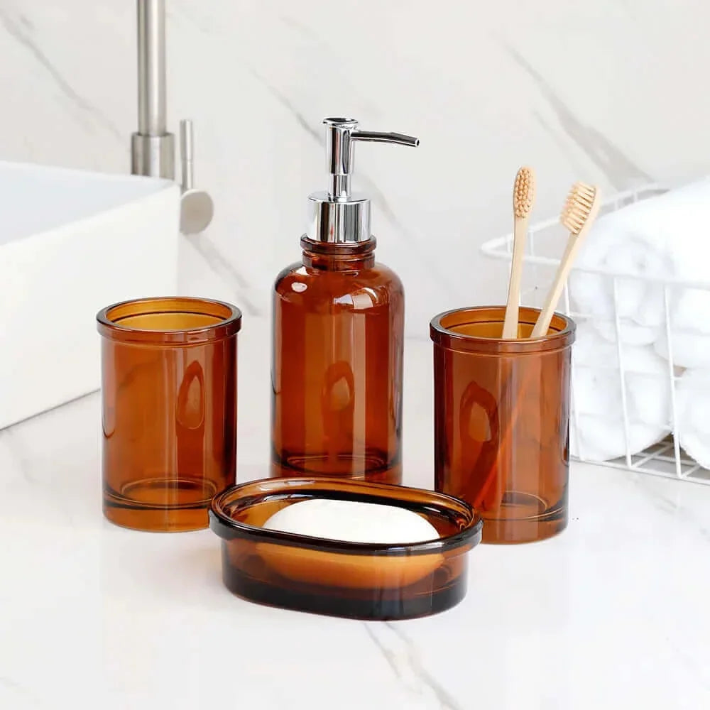 Ensemble d'accessoires de salle de bain modernes en verre teinté