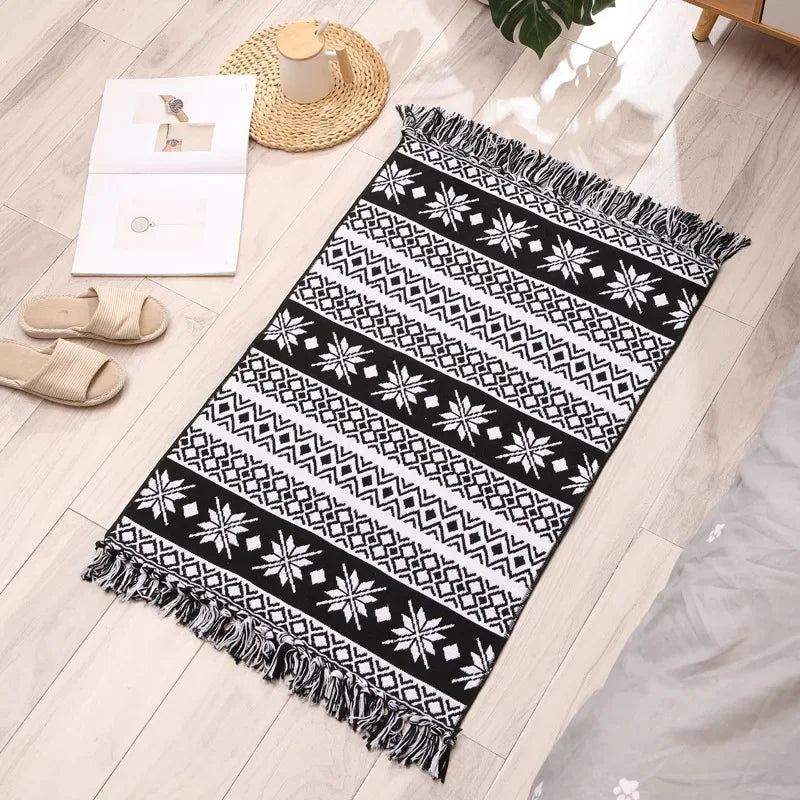 Tapis tissé à la main rétro-bohème 60x90 cm – Tapis à franges pour salon et décoration intérieure