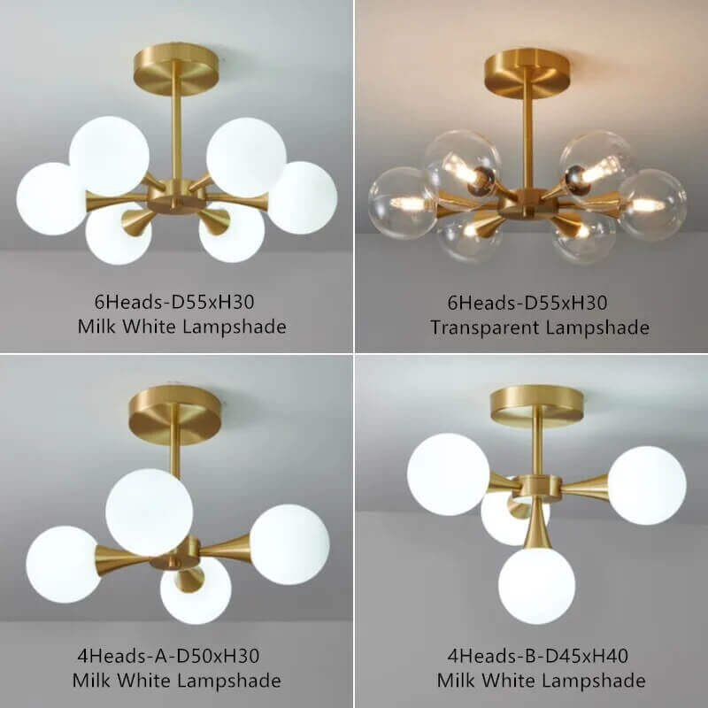 Lustre à boule en verre et cuivre moderne