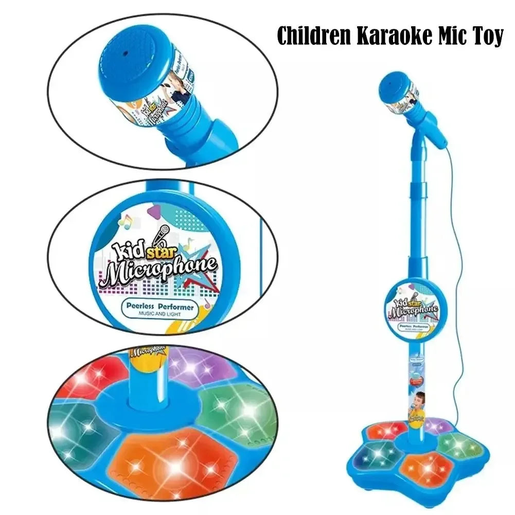 Microphone de karaoké pour enfants ajustable avec support - Jouet musical amusant pour garçons et filles, cadeau d'anniversaire éducatif, compatible MP3